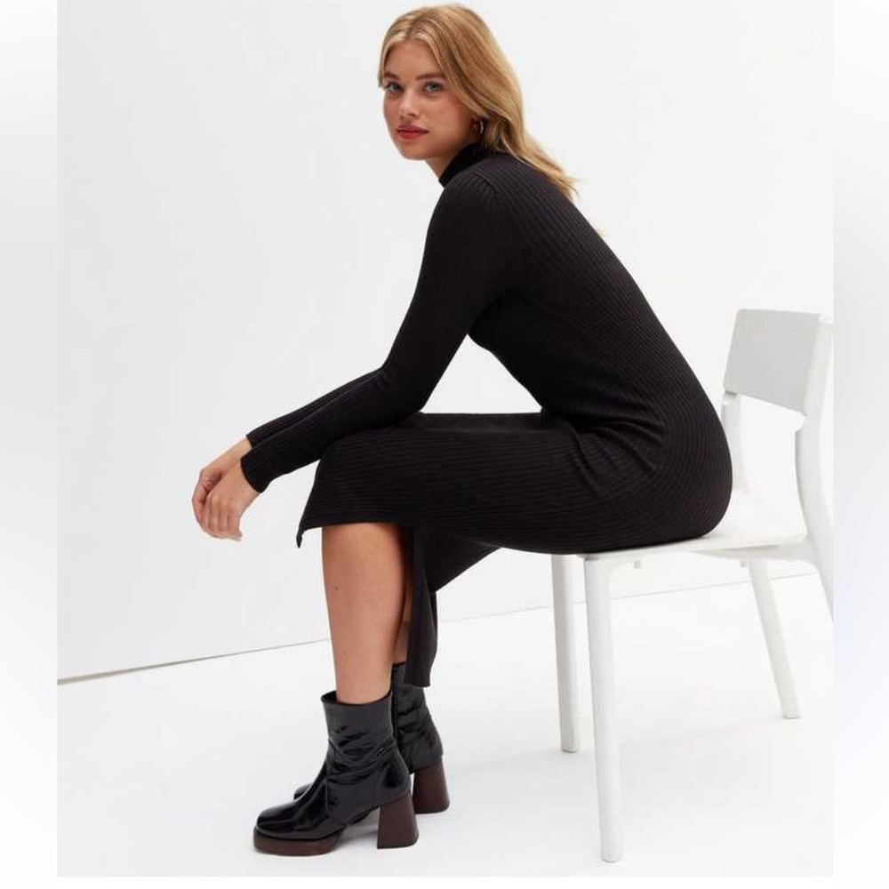 NWT New Look Petite Mock Neck Ribbed Midi Dress, XSP - Picture 2 of 4